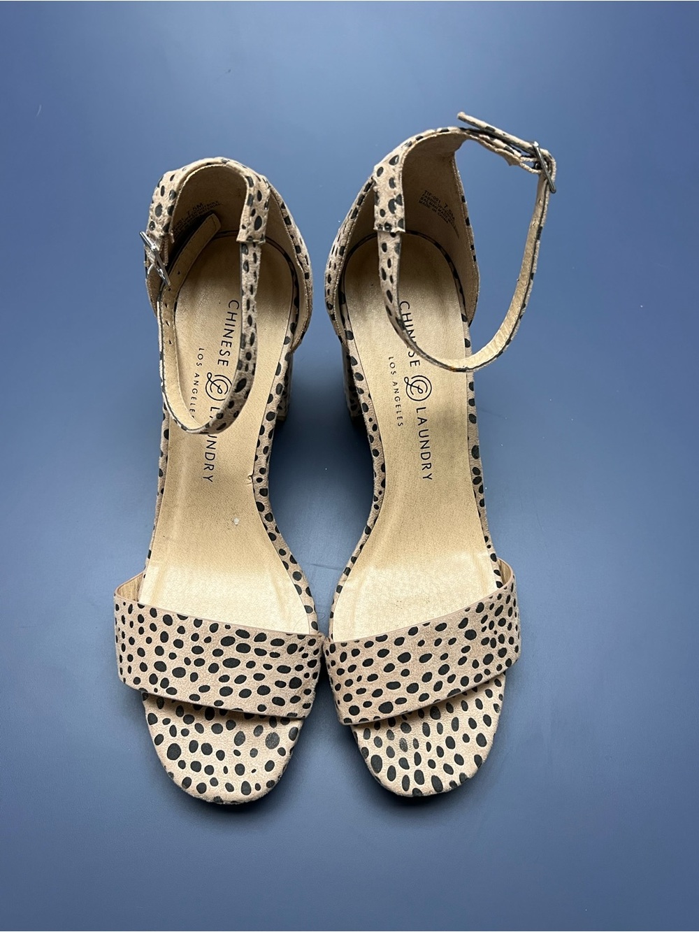 Chinese Laundry Tan Cheetah Dot Ankle-Strap Heels